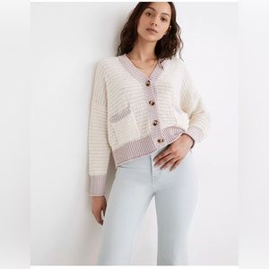 Madewell Seabrook Cardigan Sweater in Muted Pink Colorblock
